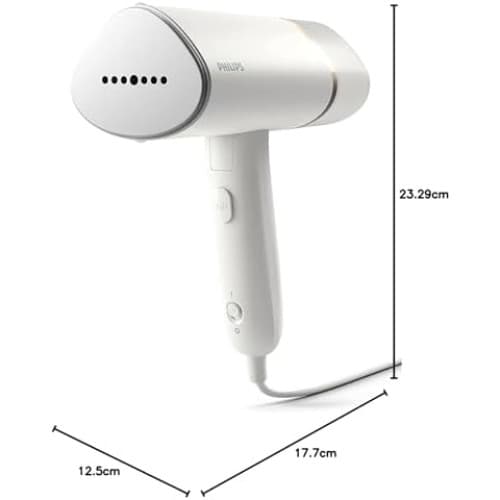 Philips Compact Handheld Steamer 3000 Series - 1000W - 20g/min Continuous Steam - 2M Cord Length - 120ML - Compact & Foldable - White - STH3020/16