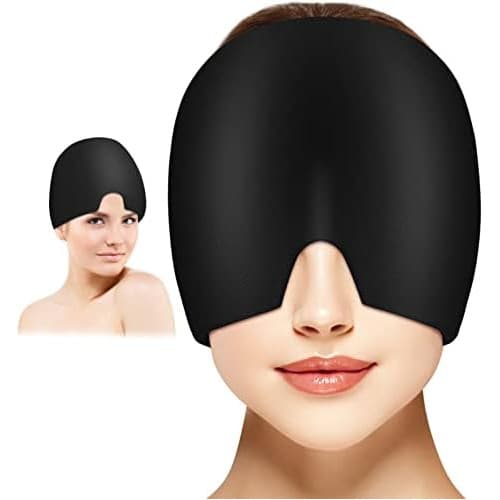 ACWOO Migraine Relief Cap, Reusable Cold Hot Therapy Migraine and Headache Relief Cap, Single-Sided Gel Ice Hot Head Wrap for Chronic Migraine, Tension Headache, Sinus Stress, Puffy Eyes (Black)