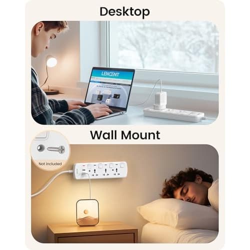 LENCENT Extension Lead with USB Slots, 3 Way Sockets Outlet Power Strips with 2 USB Ports, Universal Plug Adapter with 2M Extension Cord, Charging Station for Home, Office, Individually Switched