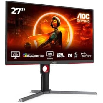 AOC Gaming Q27G3XMN - 27 Inch QHD Monitor, Mini LED, 180Hz, 1ms, GTG, HDR1000, Height Adjust, G-manu (2560 x 1440, 700 cd/m, HDMI 2.0 / DP 1.4)