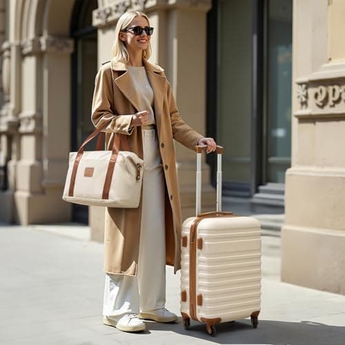 COOLIFE Suitcase Trolley Carry On Hand Cabin Luggage Hard Shell Travel Bag Lightweight,The Suitcase Included 1pcs Travel Bag and 1pcs Toiletry Bag (Sakura Pink, 5 Piece Set)