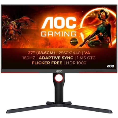 AOC Gaming Q27G3XMN - 27 Inch QHD Monitor, Mini LED, 180Hz, 1ms, GTG, HDR1000, Height Adjust, G-manu (2560 x 1440, 700 cd/m, HDMI 2.0 / DP 1.4)