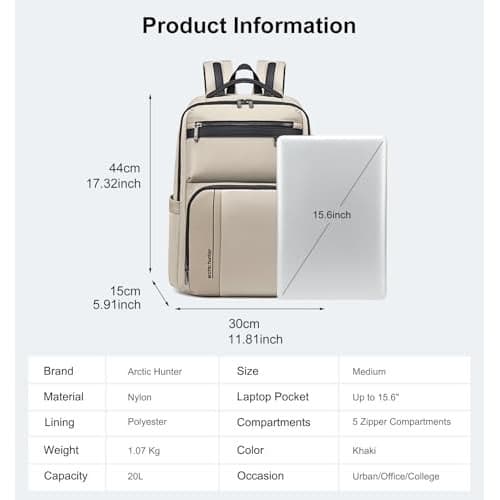 ah arctic hunter Backpack for Men Business Backpack for 15.6 inch Laptop 19L Laptop Bag Multi-pockets Water Resistant Anti-Theft Office Travel College,Black(B00808)