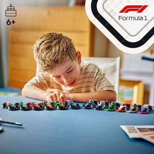 LEGO Minifigures F1 Collectible Race Cars Toys - Get 1 of 12 Mini Car Models with Drivers Helmets & Moving Wheels - Formula 1 Teams incl. Ferrari, Mercedes, McLaren, Red Bull - Mystery Box - 71049