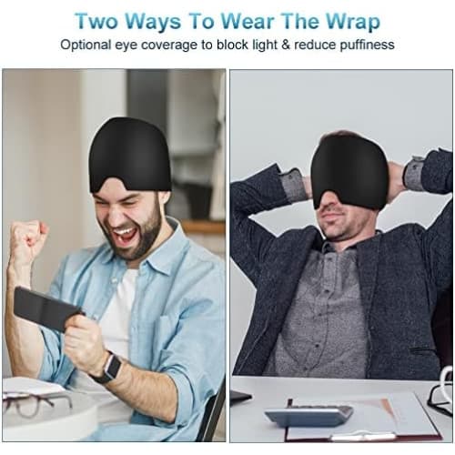 ACWOO Migraine Relief Cap, Reusable Cold Hot Therapy Migraine and Headache Relief Cap, Single-Sided Gel Ice Hot Head Wrap for Chronic Migraine, Tension Headache, Sinus Stress, Puffy Eyes (Black)