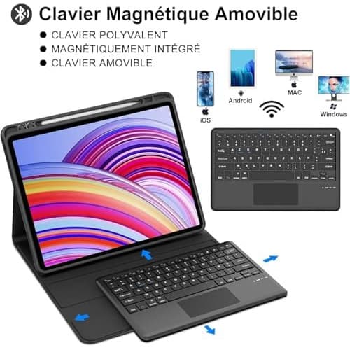 Muzz Bluetooth Keyboard Case with Trackpad for Xiaomi Redmi Pad Pro 12.1 Inch Tablet, Black, Arabic & English with pencil Holder