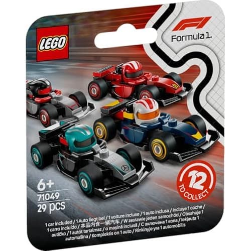 LEGO Minifigures F1 Collectible Race Cars Toys - Get 1 of 12 Mini Car Models with Drivers Helmets & Moving Wheels - Formula 1 Teams incl. Ferrari, Mercedes, McLaren, Red Bull - Mystery Box - 71049