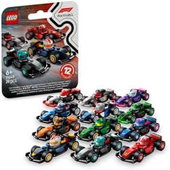 LEGO Minifigures F1 Collectible Race Cars Toys - Get 1 of 12 Mini Car Models with Drivers Helmets & Moving Wheels - Formula 1 Teams incl. Ferrari, Mercedes, McLaren, Red Bull - Mystery Box - 71049